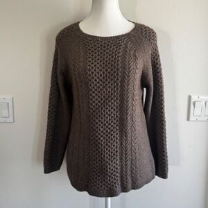 Alfred Sung Cable Knit Wool Alpaca Blend Sweater Brown Womens Large Pullover